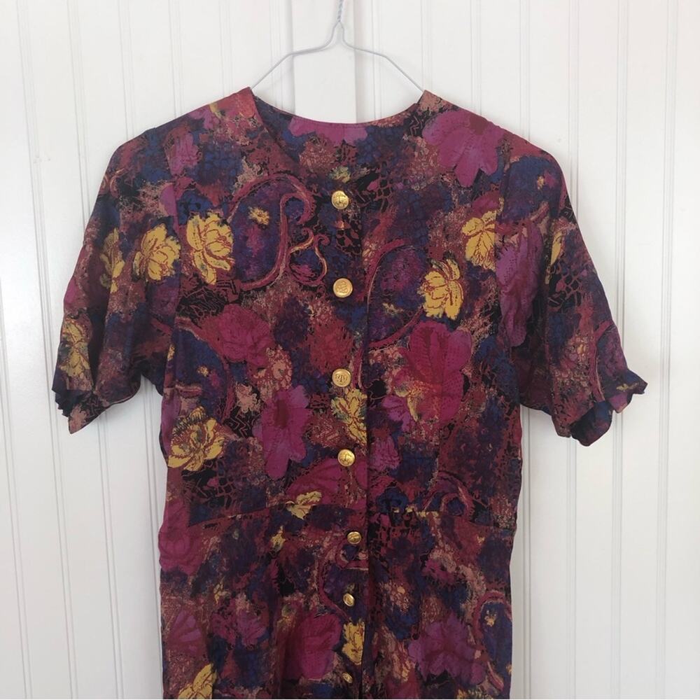 Vintage 80s 90s Brooks Brothers Colorful Minidress Gold Buttons Large Abstract - Picture 6 of 15